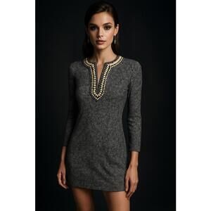 Tory Burch Embellished Silk Tunic Top Gray XS Designer Short Dress